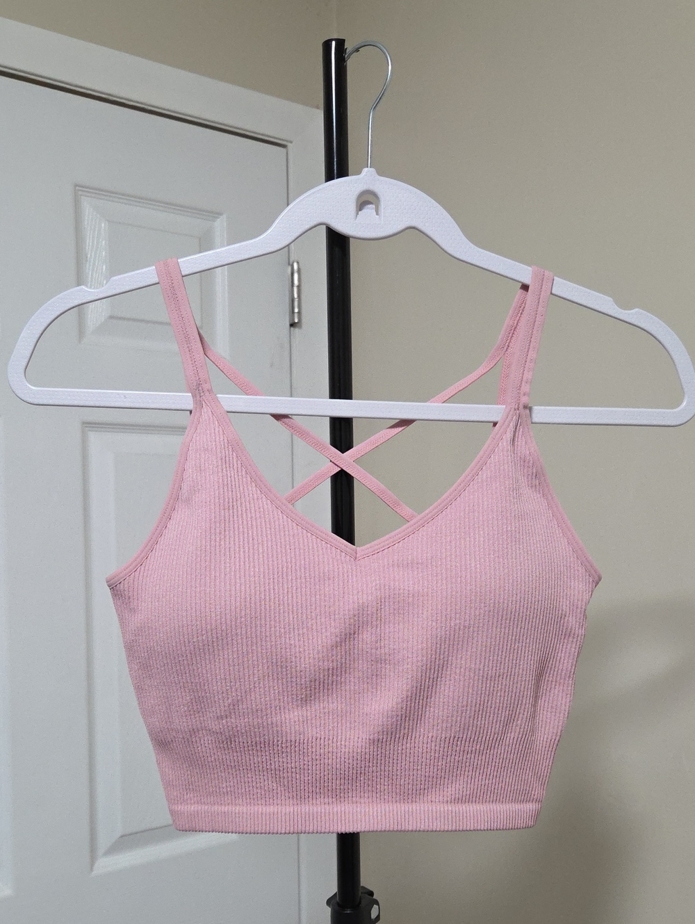 Lemon Pink Ribbed Crisscross Sports Bralette
